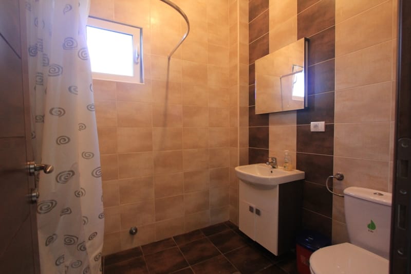 Bathroom with a shower cabin and modern tiled finishes in a villa in Lepetani, Montenegro.