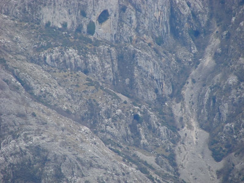 Panoramic view of rocky mountains and the natural landscape of the plot in Lepetani, Montenegro.