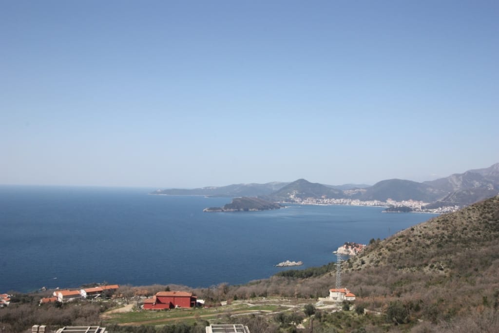 Panoramic view of the Adriatic Sea and the Budva Riviera from the villa plot in Blizikuće, Montenegro.