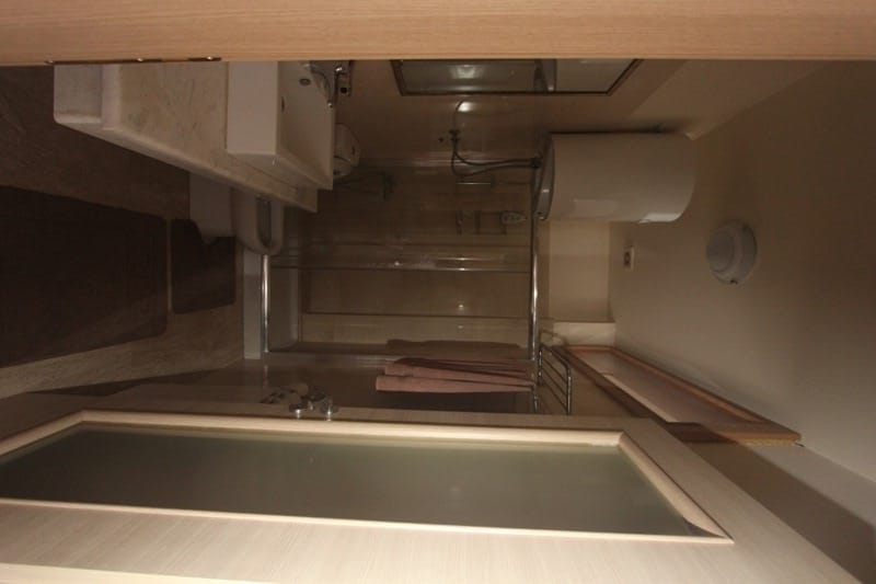 Modern bathroom with shower cabin in a villa, Prčanj, Montenegro: bright finishes and fixtures.