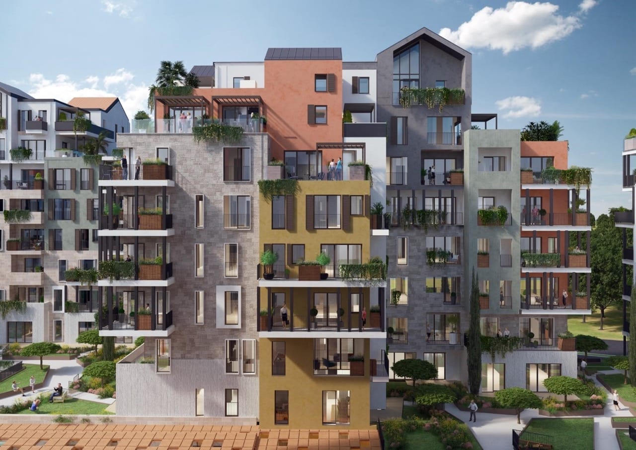 Modern residential complex in Porto Montenegro, Tivat: apartment buildings with terraces and landscaping in Montenegro