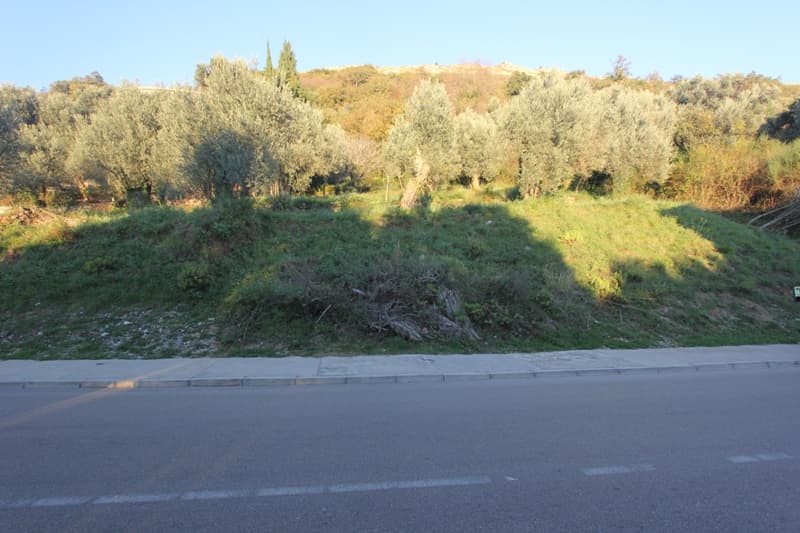 Земельный участок под застройку с оливковыми деревьями и видом на холмы в городе Петровац, Черногория.
