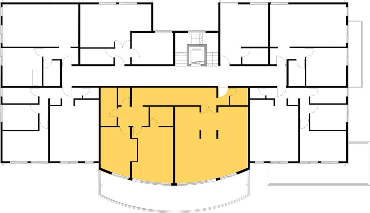 Apartment layout in Petrovac, Montenegro: floor plan of the living space with a spacious terrace and a designated area.