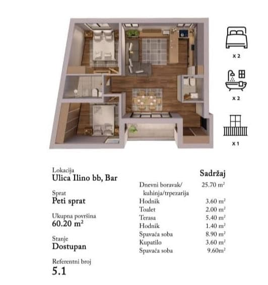 Apartment in Bar No. 2397