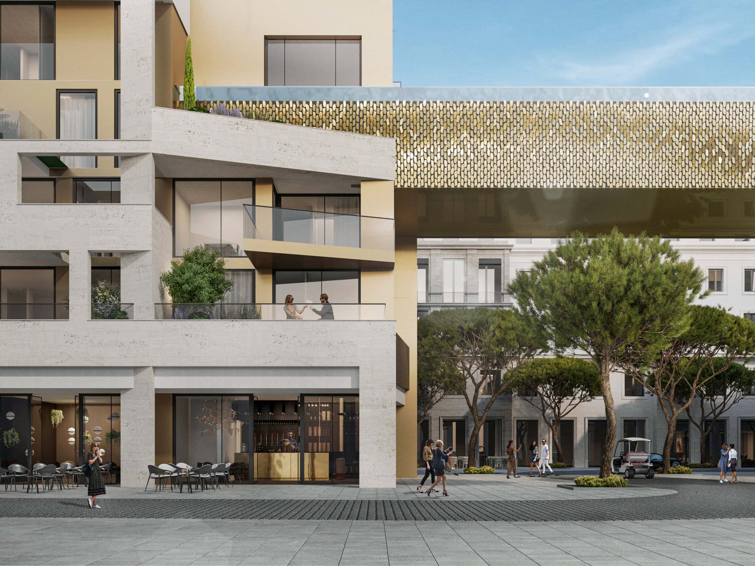 Modern residential complex in Tivat, Montenegro: facade with terraces, panoramic windows, and stylish architecture.
