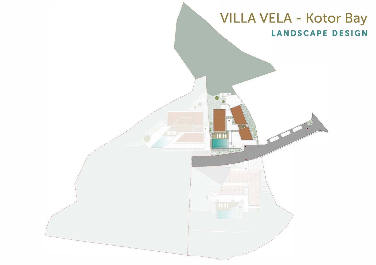 General landscape design plan of the Vela villa in the Bay of Kotor, Prčanj, Montenegro: site and building layout.