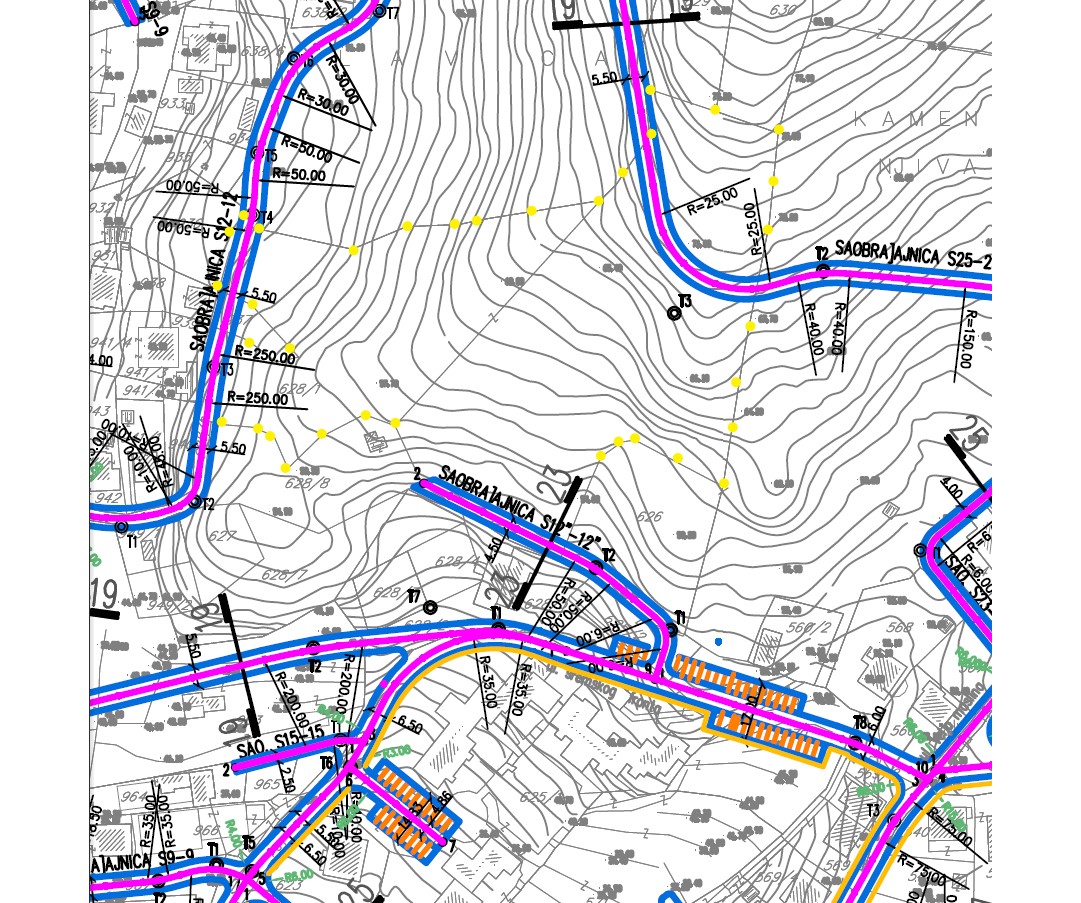 Detailed topographic plan of land plot No. 1724 in Bečići, Montenegro, with road markings and terrain relief.