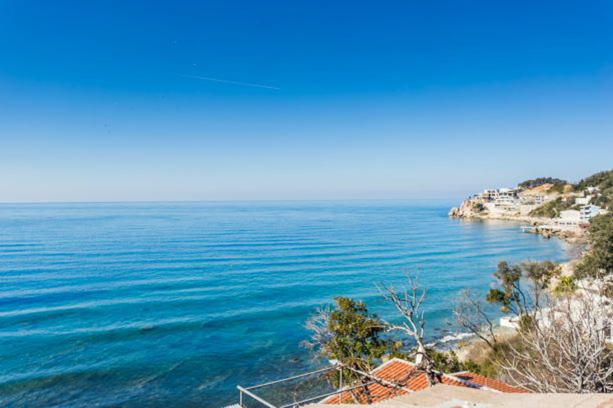 Panoramic view of the Adriatic Sea and coastline from a house in the village of Kruče, Montenegro.
