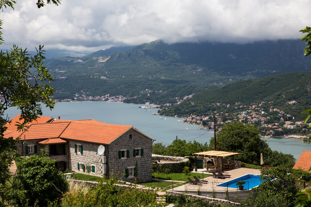Stone villa with a swimming pool and panoramic views of Kotor Bay, Luštica, Montenegro.