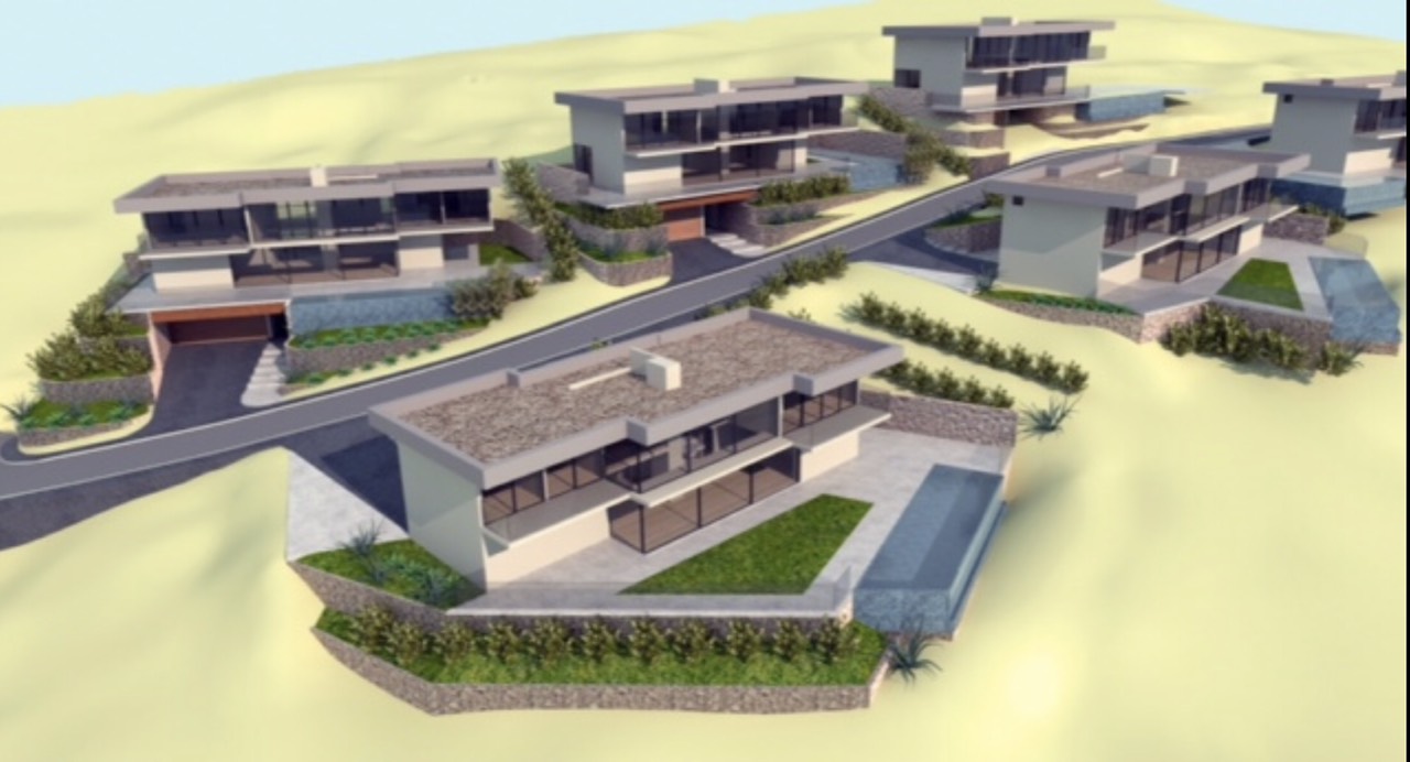 3D visualization of modern villas with pools and terraces in Herceg Novi, Montenegro: a luxury real estate project.