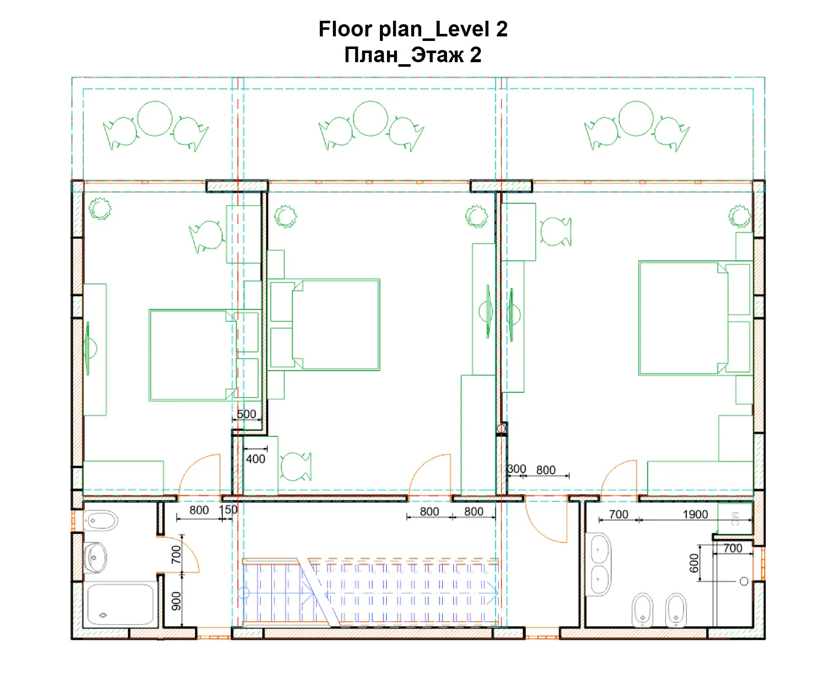 Technical architectural floor plan showing room layouts, furniture placement, and dimensions.
