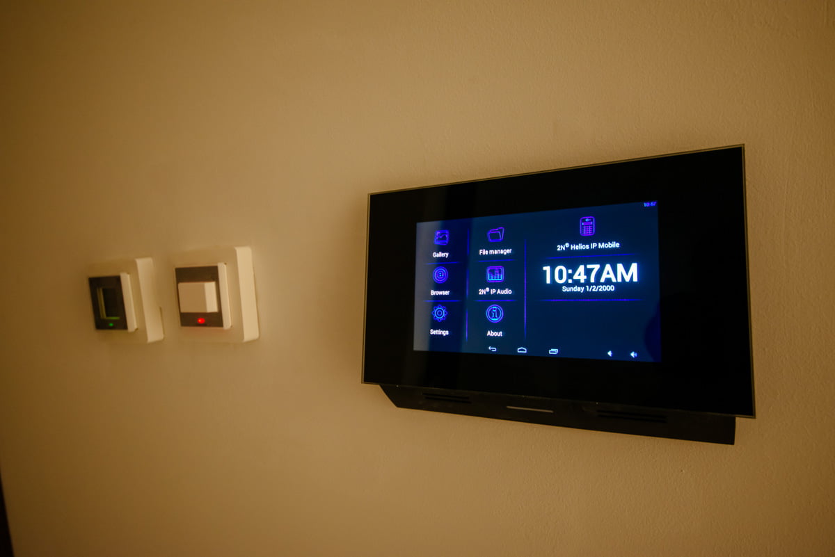 Touch control panel for a smart home in an apartment, Kumbor complex, Montenegro. Modern security system.
