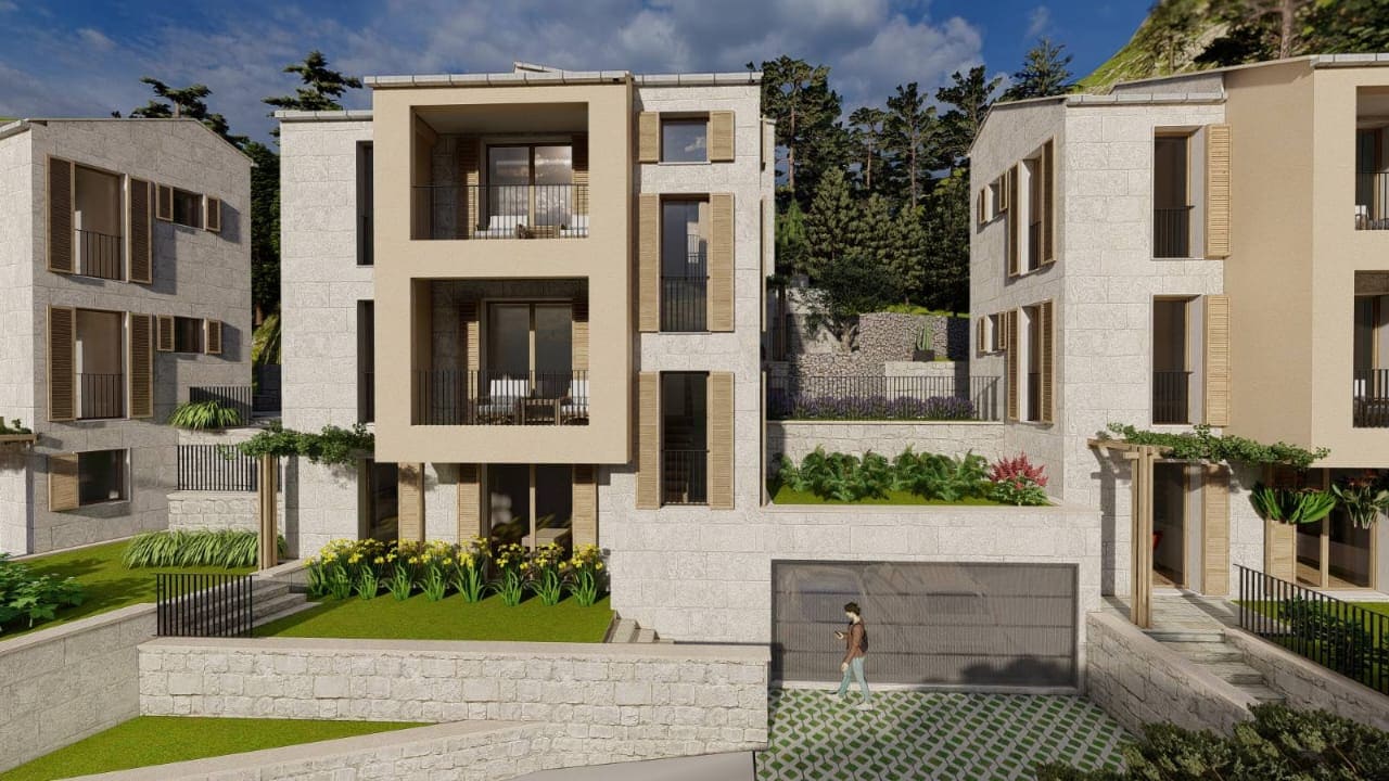 Modern villa with stone cladding and terraces in Kamenovo, Montenegro: a luxury seaside real estate project.