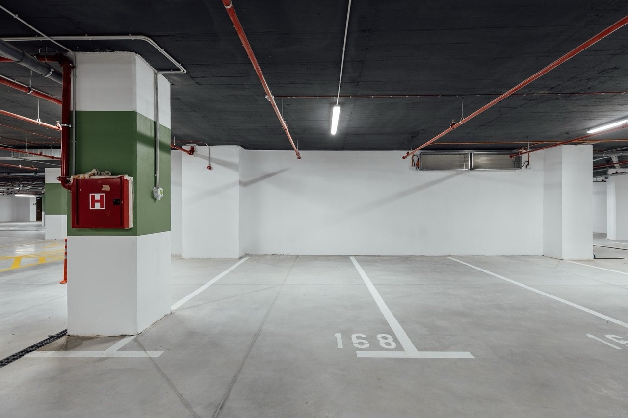 Underground parking with markings in the Porto Montenegro residential complex, Tivat, Montenegro: parking space No. 168.