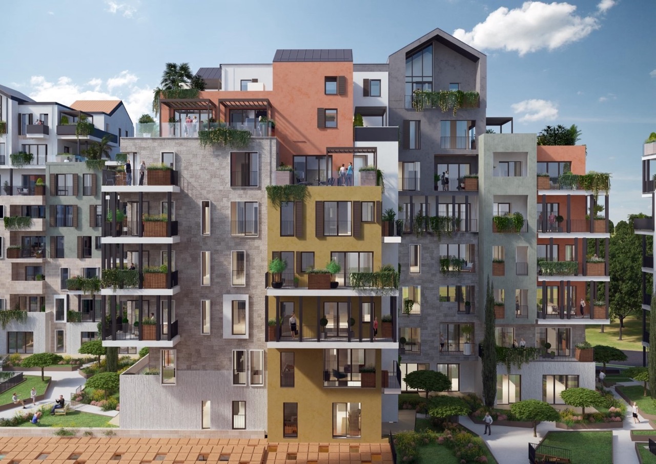 Modern residential complex in Porto Montenegro, Tivat: apartment buildings with terraces and landscaping in Montenegro