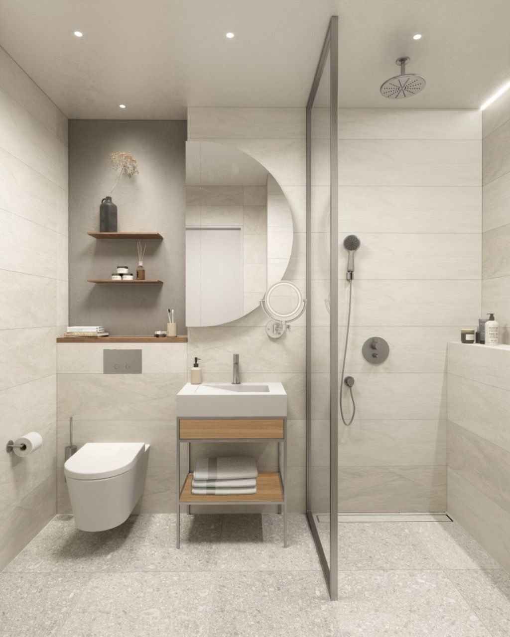 Modern bathroom in an apartment in Porto Montenegro, Tivat, Montenegro: shower cabin, stylish fixtures.