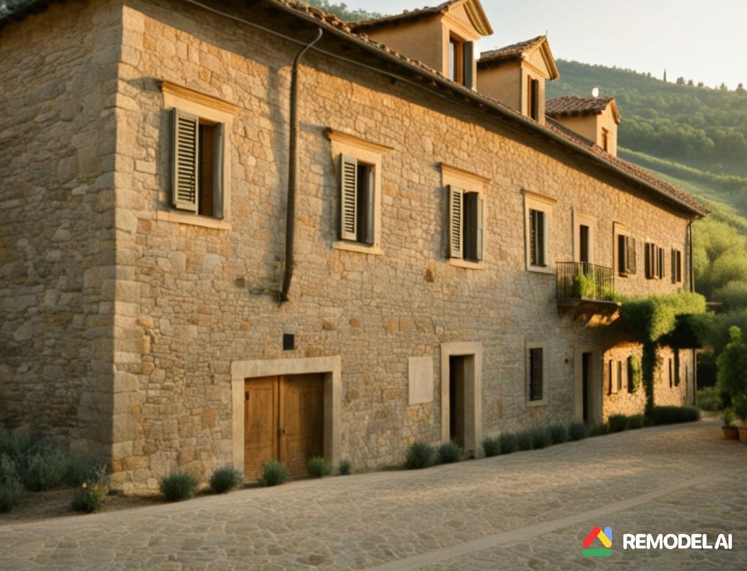 Traditional stone house in Kostanica, Montenegro: natural stone facade, wooden shutters, and a tiled roof.
