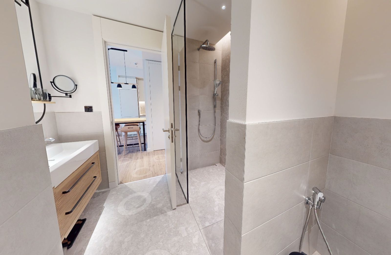 Modern bathroom with a shower cabin in an apartment, Tivat, Montenegro: stylish finishes and high-quality plumbing.