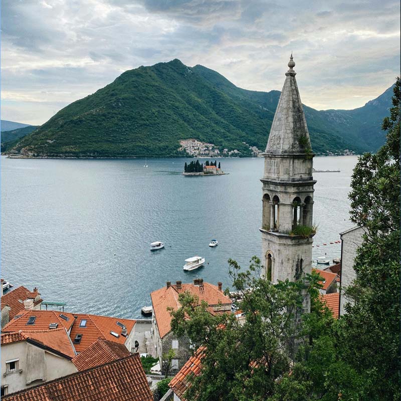 Journey through Montenegro’s Bay of Kotor: Perast, bell tower of St. Nicholas Church