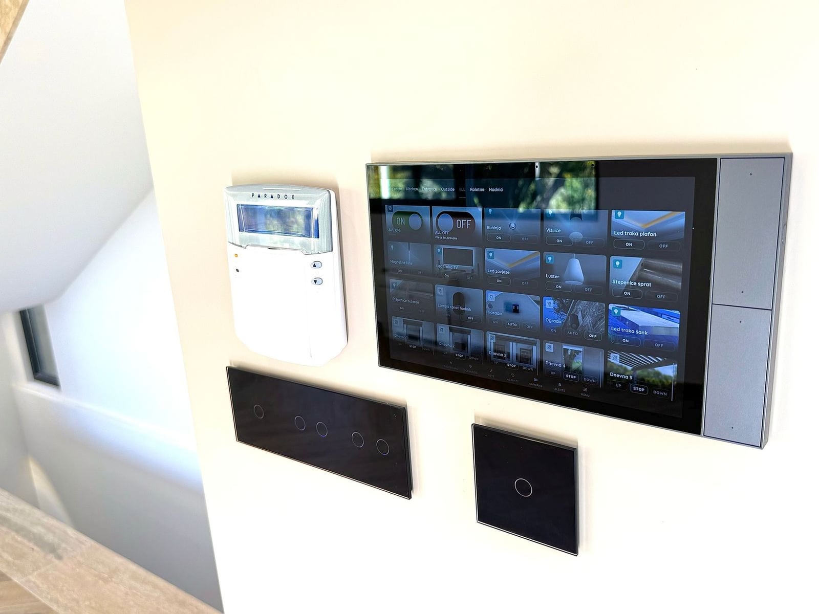 Smart home system with a touch control panel and Paradox alarm system at a villa in Kamenovo, Montenegro