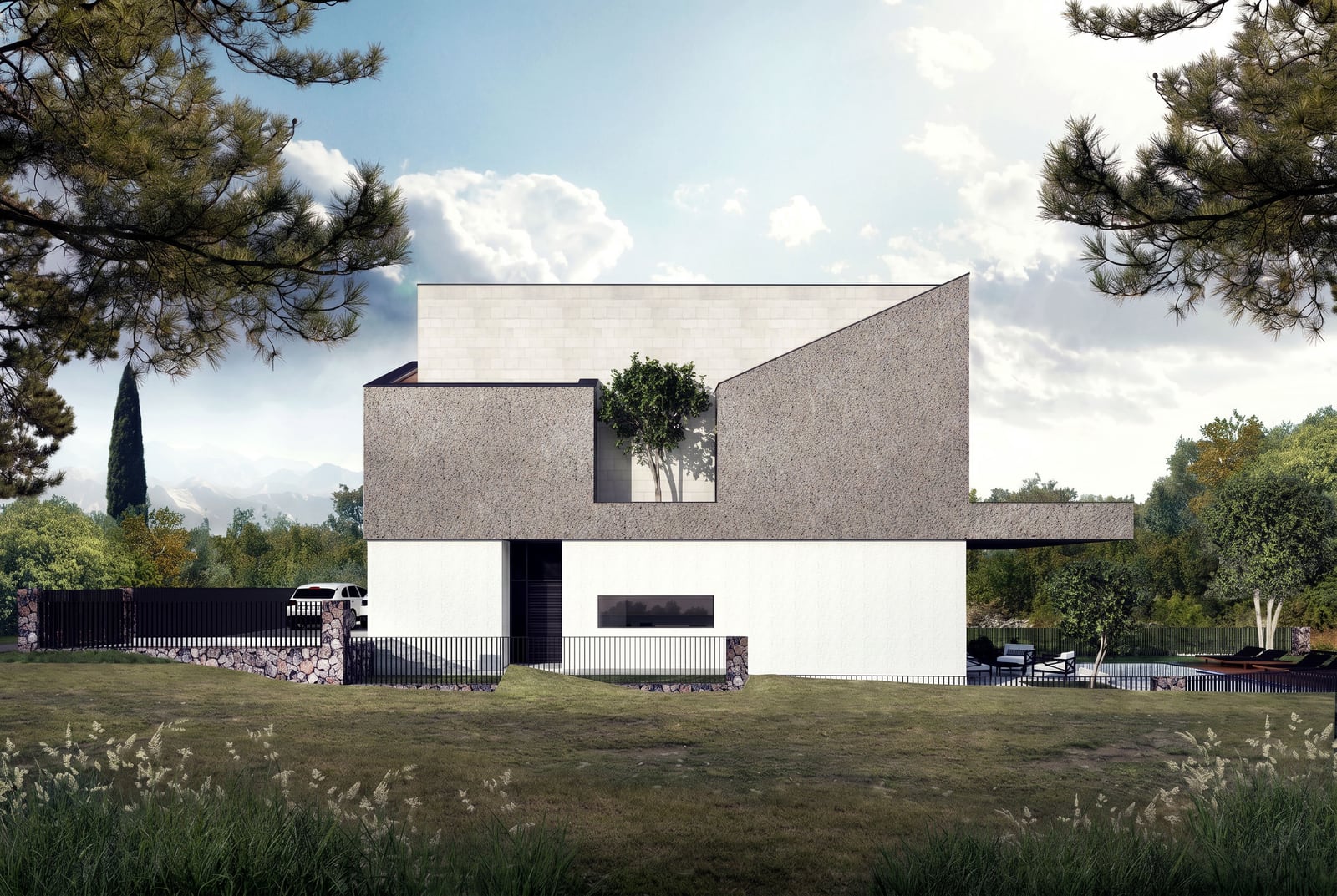 Modern villa with a swimming pool and terrace in Radovići, Montenegro: minimalist architectural house design.