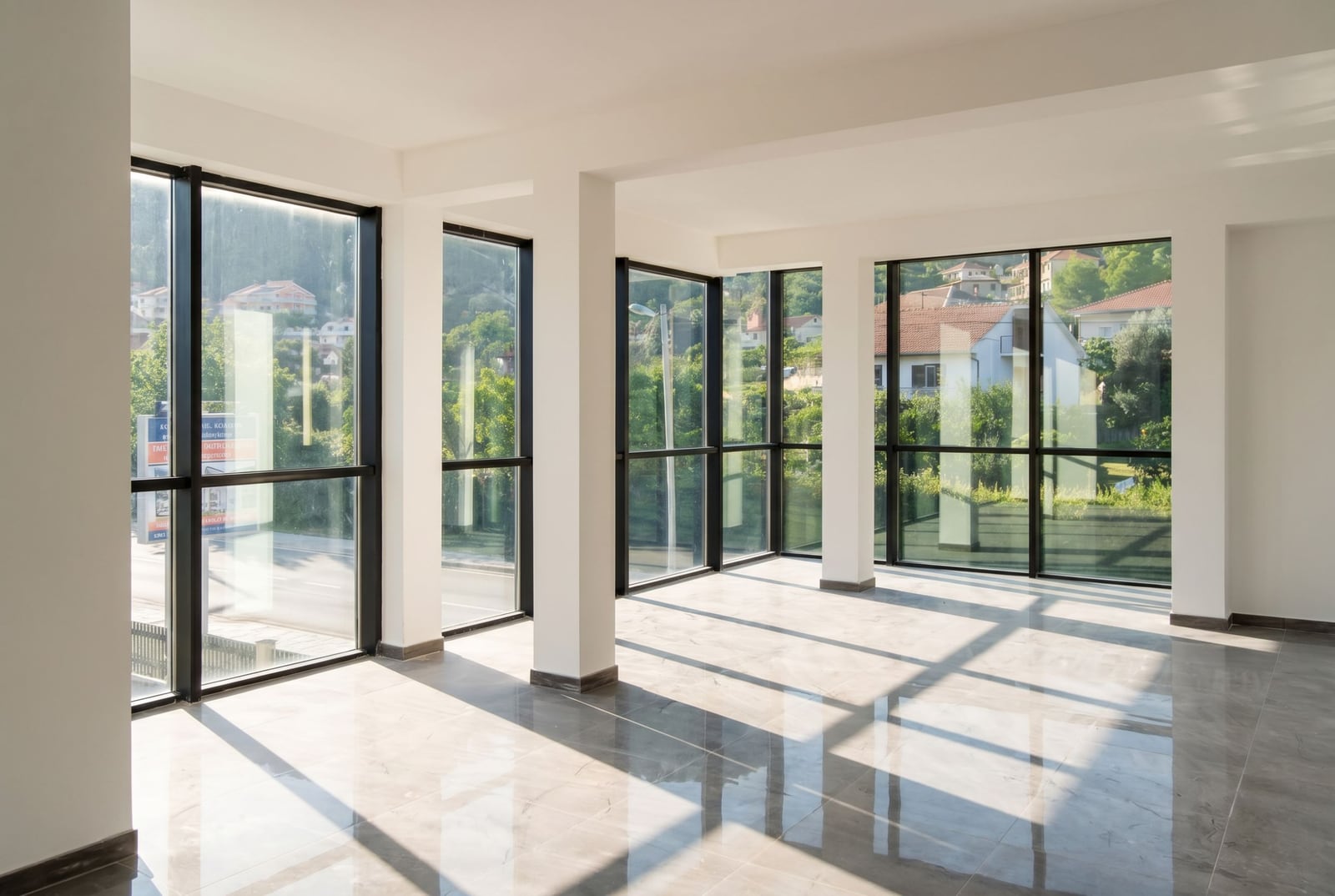 Bright office space with panoramic windows and marble flooring in Baošići, Herceg Novi, Montenegro.