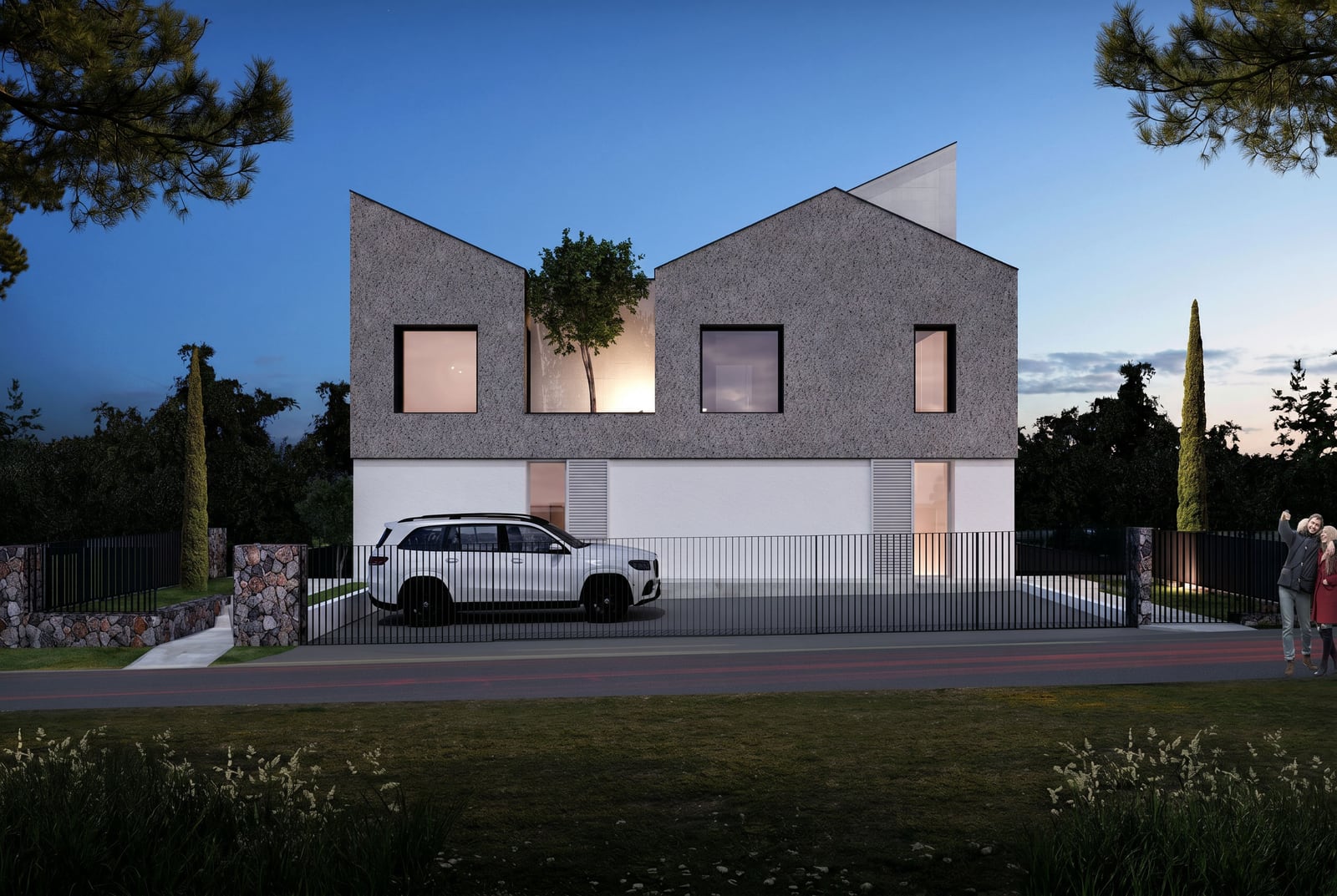 Modern villa in Radovici, Montenegro: facade with terrace, wood accents, parking, and fencing in Djurasevici.